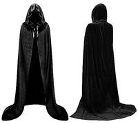 ZHHGOO Mantello da Vampiro Unisex, Velluto Nero, Cappuccio, Halloween Cosplay, Feste Tematiche e Balli Mascherati (130 cm)