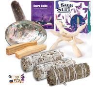ZHHGOO Salvia Californiana 2 Bundles,Cedro,Supporto Bianco, 2 bastoni Palo Santo 10cm Incenso Naturale da Bruciare,Sage Smudge Kit Abalone Shell Piuma,Elimina Negatività,Purificazione Kit di Incenso