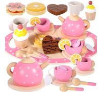 ZHHGOO Set da Tè di Legno per Bambini,17 Pezzi Set da Tè per Bambini,Gioco di Ruolo,Tea Party di Giocare Montessori,Giochi D'Imitazione del Tè Pomeridiano di Giocare Regalo per Bambina 3-7 Anni