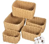 ZHHGOO Set di 5 Cestini Portaoggetti Intrecciato in Corda di Carta, Cestino Portaoggetti Colore Primario,Impilabile Organizer Fasciatoio, Decorazione Cestini Stoccaggio per Cameretta Salotto Ufficio