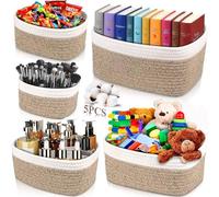 ZHHGOO Set di 5 Cestini Portaoggetti Intrecciato in Corda di Cotone, Cestino Portaoggetti Bagno,Impilabile Organizer Fasciatoio, Decorazione Cestini Stoccaggio per Bagno Cameretta Salotto Ufficio