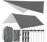 ZHHGOO Tarp Campeggio, 3x3m Telo per Tenda Impermeabile Accessori Campeggio, Tenda Parasole Protezione UV Ultra Leggero con 6 Chiodi e 6 Corde del Vento, per Campeggio, Trekking, Spiaggia, Picnic