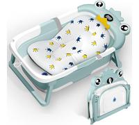 ZHHGOO Vaschetta Bagnetto Neonato Pieghevole, Vasca Neonato Bagnetto con Termometro E Cuscino Staccabile, Bagnetto Neonato per Portatile, Vasca da Bagno per Neonato A Bambino 0-36 Mesi (Verde)
