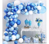 Zhiaek Kit Arco Palloncini Blu e Bianchi 100 Pezzi Palloncini Compleanno per Battesimo Bimba Matrimonio Baby Shower Decorazioni