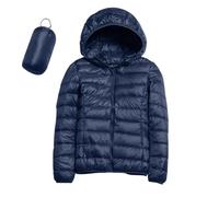 ZHIAN L'inverno A Tinta Unita A Maniche Lunghe Da Donna Include Giacche Con Custodia, Morbidi Piumini Casual(Navy blue,XXL)