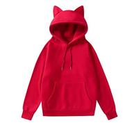 ZHICHENHE Felpa con cappuccio da donna con orecchie di gatto, comoda felpa casual in pile da donna per ragazza, Rosso, M