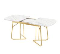 ZHIHUASMTBX Tavolo da pranzo espandibile bianco con struttura in marmo, gambe del tavolo in metallo dorato, stile di lusso squisito, tavolo da pranzo bianco ad angolo retto, adatto per 4-6 persone