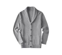 ZHILI Cardigan di Spessore Slim Fit Casual del Collo di Scialle degli Uomini_Grey_Large
