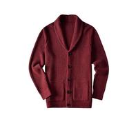 ZHILI Cardigan di Spessore Slim Fit Casual del Collo di Scialle degli Uomini_Wine Red_X-Large