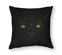 Zhimahou Federa per cuscino, 55 x 55 cm, gatto nero con occhi verdi di notte, cuscini per sedia, cuscini per divano, federe per cuscini da seduta, cuscini da letto