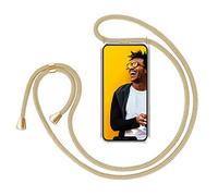 ZhinkArts Collana Porta Cellulare Compatibile con Apple iPhone X/XS - Display 5,8" - Custodia da Collo per Smartphone, Nastro - Cover con Cordoncino da Indossare - Beige/Giallo