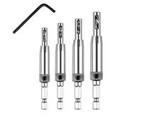 Zhioudz 4-Piece Hinge Drill Set, Door Hinge Drill, Centre Drill Set, Hardware Drill, Self-Centring Hinge, 5/64 Inch 7/64 Inch 9/64 Inch 11/64 Inch Door Window Hinge Hinge Hole Punch, with Allen Key