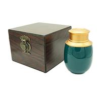 ZHIQIYI Urna commemorativa, piccola urna per ceneri umane, coperchio in ceramica a doppia tenuta fatto a mano, con scatola venata del legno, decorazione per casa o ufficio (verde scuro)
