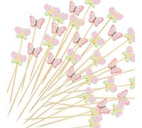 ZHITENG 100 Pezzi Stuzzicadenti Cocktail, Stuzzicadenti per Feste 12 cm Bastoncini da Cocktail Legno Stecchini per Aperitivo Colorato, per Feste di Frutta Dolci Torte Decorazione (Farfalla)