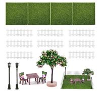 ZHITENG 18 Pezzi Accessori da Giardino in Miniatura Include Recinti in Miniatura Erba Sintetica Alberi in Set Tavoli e Sedie in e Lampioni in casa elfo natale per Decorare Mini Giardino