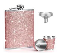 ZHITENG 4 pezzi Fiaschetta Tascabile 8oz con Piccola Imbuto e 2 Bicchiere da Vino, Borraccia Acciaio Inox Pelle Rosa, Borraccia Portatile, Alcool per Liquori Arrampicata Campeggio Escursionismo