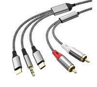 ZHITING Cavo Aux 3 in 1 Lightning/USB tipo C/3,5 mm su 2 RCA da 1,3 m, 2 RCA cavo stereo per interfaccia Lightning/USB tipo C/3,5 mm, compatibile con iPhone, Galaxy, Huawei, pour voiture,home cinéma