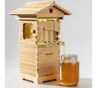 ZHIXUMM Kit di Avvio per Arnia con Finestra di Osservazione E Rubinetto per Il Miele - Arnia in Legno A Flusso Automatico, per Apicoltura Domestica - Modello A Casetta