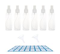 ZHIYE 6 flaconi spray da 150 ml, in plastica, ricaricabili, trasparenti, vuoti, con imbuto ed etichette, per la pulizia di trucco, cosmetici e capelli