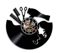 Zhiyi Orologio da Parete - Disco in Vinile - Stile Parrucchiere Salone Decorazione a Muro, 30 cm (Nero)