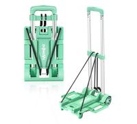 ZHJINGYU Carrello Pieghevole Alluminio 35KG - Asta Telescopica Pieghevole - Con Corde Espansione - Ideale per Viaggi, Traslochi, Aeroporti & Uffici (Verde)