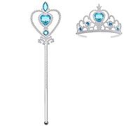 ZHjuju Corona Diadema e Bacchetta Fata, 2 pezzi Princess Dress-up Party Accessories con Bacchetta Magica e Tiara Crown per il Gioco di Ruolo Alla Festa di Halloween di una Ragazza. (Blu)