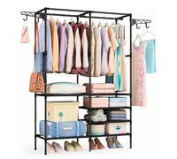 Zhjvihx Appendiabiti a Doppia Asta, Appendiabiti Multifunzionale con 6 Ripiani e 2 Ganci Estesi, Robusto Organizer per Abiti in Tubo D'acciaio per Armadio Ad Angolo per Camera da Letto