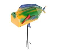 Zhjvihx Cassetta Postale a Forma di Pesce Cassetta Postale con Esca da Pesca a Forma di Pesce Grande in Metallo con Coperchio e Picchetto a Terra per la Decorazione