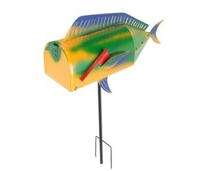 Zhjvihx Cassetta Postale a Forma di Pesce Cassetta Postale con Esca da Pesca a Forma di Pesce Grande in Metallo con Coperchio e Picchetto a Terra per la Decorazione