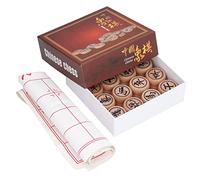 Zhjvihx Set di Scacchi Cinesi, Gioco da Tavolo Xiangqi in Legno di Faggio con Scacchiera in Pelle PU per Bambini e Adulti, Pezzi degli Scacchi da 3 Cm di Diametro per la Crescita
