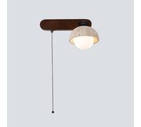 ZHKABEG Lampada da parete moderna in travertino giallo a cupola, applique da parete regolabile in pietra naturale con paralume in vetro, interruttore a tirante, base in legno(Right)