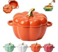 ZHKVAG 15 Oz Oven Safe Pumpkin Bowls, Pumpkin Ramekins with Lids, Pumpkin Soup Bowls for Thanksgiving Halloween, Pumpkin Bowls for Soup, Pumpkin Ceramic Bowl, Pumpkin Casserole Dish (Orange)