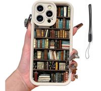 ZHKVAG Cartoon Bookshelf Pattern TPU Phone Case, Cartoon Bookshelf Phone Case,Vintage Bookcase-Style Shockproof Non Slip Soft Cases, for iPhone 16/15/14/13/12/11 Pro Max (12Pro,White)