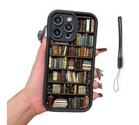ZHKVAG Cartoon Bookshelf Pattern TPU Phone Case, Cartoon Bookshelf Phone Case,Vintage Bookcase-Style Shockproof Non Slip Soft Cases, for iPhone 16/15/14/13/12/11 Pro Max (15Pro,Black)