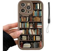 ZHKVAG Cartoon Bookshelf Pattern TPU Phone Case, Cartoon Bookshelf Phone Case,Vintage Bookcase-Style Shockproof Non Slip Soft Cases, for iPhone 16/15/14/13/12/11 Pro Max (15Plus,Brown)