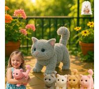 ZHKVAG My Realistic Cat Toy-Bring Endless Joy and Warmth, 2025 New Ai Interactive Realistic Robot Kitten Cat, Can Walk, Meow, Wag Its Head and Tail, Not Easy to Shed Hair (Gray)