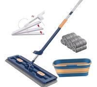 ZHKVAG Streamline Mop, 2024 New Upgrade Style Large Flat Mop, Large Flat Mop with Bucket, Strealinem Mop with 6 Microfiber Pads, 360 Rotating Wet And Dry Use Dust Mop Hand-Wash Free (Blue)