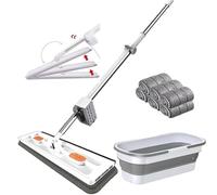 ZHKVAG Streamline Mop, 2024 New Upgrade Style Large Flat Mop, Large Flat Mop with Bucket, Strealinem Mop with 6 Microfiber Pads, 360 Rotating Wet And Dry Use Dust Mop Hand-Wash Free (White)