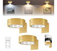 ZHKVAG Topveden Picture Lights for Wall, Topveden Poster Lights, Topveden No Drill Magnetic Wall Decor Wireless Display Sconces with Remote with 3 Color Temps, Battery Operated (Gold-13 Color,3Pcs)