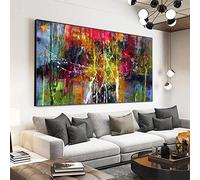 ZHMANLUCK Grandi Dimensioni Soggiorno Wall Art Stampa Pittura A Olio Pittura Murale Colorato Astratto Wall Art Immagine Pittura Home Decor Poster 98x196cm/(39x77inch) con Cornice Nera