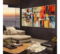 ZHMANLUCK Grandi Dimensioni Wall Art Canvas Quadri Astratti Arancio Rosso Modern Artwork Decor per Soggiorno Camera da Letto con Cornice Dorata 100x200cm/(39x78inch) con-Golden-Frame