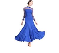 zhngqnger Abiti da Tango for Donne Che Ballano Abito da Valzer Trasparente a Collo Alto Manica Lunga Abbigliamento da Ballo Standard Nazionale (Color : Blue, Size : XL)
