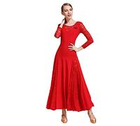 zhngqnger Costume da Ballo Standard Nazionale di Valzer Moderno in Seta di Latte di Pizzo, Vestito da Ballo Liscio, Valzer, Ballo di Tango, Costumi di Danza Standard Nazionali (Color : Red, Size : L)