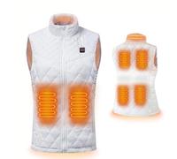 ZHODADA Gilet Riscaldante da Donna, Giacca USB Elettrica Leggera con Grandi Zone di Riscaldamento, 3 Livelli di Calore (Pile non Incluse) (Bianco-M)