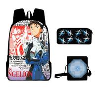 Zhongkaihua Asuka Langley Soryu - Set di 3 zaini per studenti, adatto per adolescenti e studenti, set da 3 pezzi, tra cui zaino con stampa anime Ayanami Rei, astuccio per matite con cartoni animati,