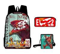 Zhongkaihua Asuka Langley Soryu - Set di 3 zaini per studenti, adatto per adolescenti e studenti, set da 3 pezzi, tra cui zaino con stampa anime Ayanami Rei, astuccio per matite con cartoni animati,
