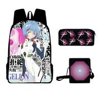 Zhongkaihua Asuka Langley Soryu - Set di 3 zaini per studenti, adatto per adolescenti e studenti, set da 3 pezzi, tra cui zaino con stampa anime Ayanami Rei, astuccio per matite con cartoni animati,