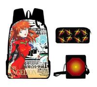 Zhongkaihua Asuka Langley Soryu - Set di 3 zaini per studenti, adatto per adolescenti e studenti, set da 3 pezzi, tra cui zaino con stampa anime Ayanami Rei, astuccio per matite con cartoni animati,
