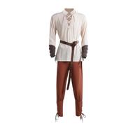 Zhongkaihua Camicia da pirata medievale rinascimentale con pantaloni legati alle caviglie, cintura da polso, costume per cosplay per Halloween e spettacoli teatrali (S-XXL)