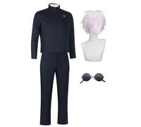 Zhongkaihua Costume da Gojo Satoru High School Cosplay Set completo da uomo giacca uniforme e pantaloni con parrucca e occhiali per fan di anime JJK Halloween Carnevale Comic-Con Giochi di ruolo